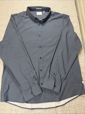 7 Diamonds Navy Micro-Geometric Button-Up Shirt 4 Way Stretch Size XXL